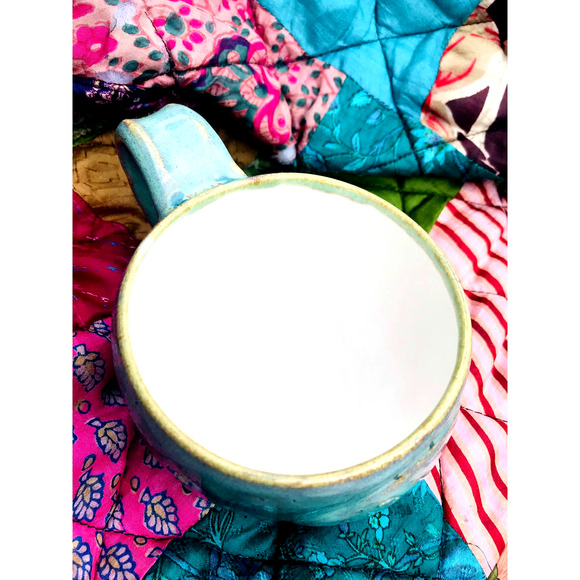 Aqua Pottery Mug with a Carved Sand Dollar in Sea Foam Green & Tan - Picture 9 of 10